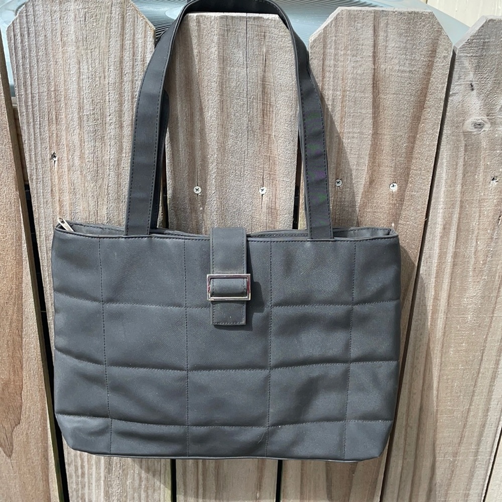 Black Vinyl Padded Quilted Shoulder Bag